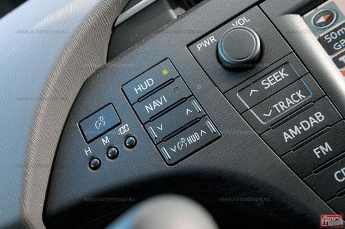 На лобовое стекло можно проецировать показания скорости, «бегунок» эконометра и подсказки навигационной системы. Кнопками справа от руля «картинку» можно настроить по яркости и высоте — или выключить 