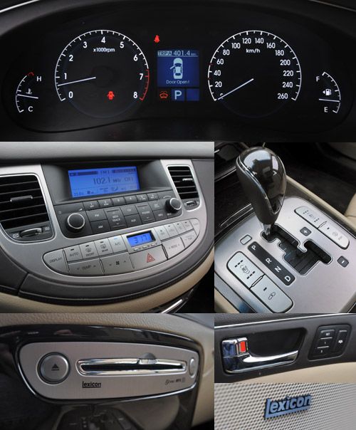 Качество отделки у Генезиса неплохо, но до немецкого уровня пока не дотягивает — особенно это заметно в мелочах. Навигационная система с большим цветным экраном — одна из немногочисленных опций. Аудиосистема Lexicon играет неплохо, но Bose в Audi всё равно лучше