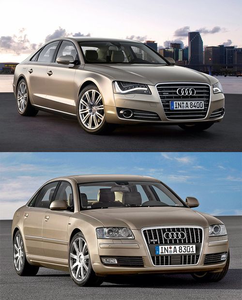 Новая "восьмерка" (вверху) отличается от своего предшественника не столь кардинально, как кажется с первого взгляда. Она сохранила общую структуру кузова, выполненного из нескольких видов алюминиевых сплавов, но стала длиннее на 75 миллиметров, на 55 миллиметров шире и на 16 миллиметров выше. Размеры колесной базы, за счет смещенной дальше от центра передней оси, увеличилась на 48 миллиметров (до 2,992 метра)