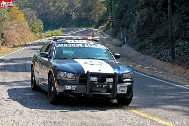 На корме перехватчика Dodge Charger — девиз федеральной полиции Мексики: «Proteger y servir a la comunidad» — «Защищать и служить обществу»